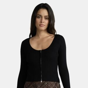 💎 NWT MADDEN NYC Black Ribbed Women's 2-Way Zipper Cardigan 💎